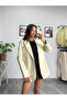 Krem Deri Blazer Ceket