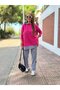 Women's Pink Hooded Hem Detail Trim Reverse Stitching Double Suit - 6