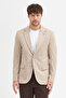 Dorra Men's Beige Cotton Blended Stretch Fabric Dobby Mono Collar Sport Slim Fit Blazer Jacket - 4
