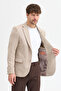 Dorra Men's Beige Cotton Blended Stretch Fabric Dobby Mono Collar Sport Slim Fit Blazer Jacket - 7