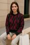 Women's Ribbed Crew Neck and Argyle Pattern Knit Long Sweater - 2