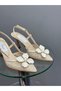 Cream Mesh Floral Buckle Women's Heeled Shoes - 3