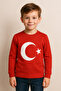 Beberi̇um Brand 100% Cotton Red Moon Star Flag Sweatshirt with Cuffs, First Quality Unisex