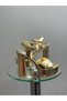 Gold Platform Heeled Women's Evening Dress Shoes - 2