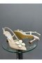Cream Mesh Floral Buckle Women's Heeled Shoes - 5
