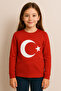 Beberi̇um Brand 100% Cotton Red Moon Star Flag Sweatshirt with Cuffs, First Quality Unisex - 2