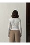 Women's U Neck Lace Bow Long Sleeve Cotton Ribbed Knit Blouse - 6