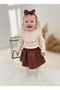 Brown Leather Skirt, Blouse and Bandana Set, Top and Bottom Set - 2