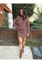 Red Plaid Patterned Tweed Mini Skirt Look Shorts Skirt and Shoulder Pad Piece Jacket Set