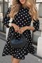 Women's Long Sleeve Crew Neck Ruffled Polka Dot Short Modal Dress - 4