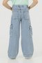 Mojo Girl's 4-9 Years Old Cargo Pocket Pack Wide Leg Denim Trousers 0199 Denim Blue - 3