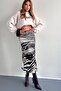 Zebra Pattern Verev Viscose Satin Fabric Midi Length Skirt - 3