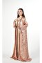Moroccan embroidered satin kaftan dress with a waist belt
