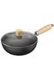 Flat-bottom Frying Pan with Glass Lid - Hand-hammered, for Induction & Gas (Model TJ-KS 918)