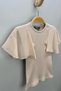 Girl Child 5-14 Years Chiffon Short Sleeve Ribbed Knit Bodysuit 4245 Beige - 3