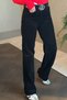 Women's Black Wide Leg Trendy Velvet Trousers - 3