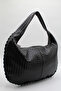 Women's Black Large Size Knitted Textured Wide Interior Volume Lined Hand, Arm and Shoulder Bag