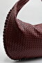 Women's Burgundy Large Size Knitted Textured Large Internal Volume Lined Hand, Arm and Shoulder Bag - 4