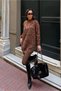 Women's Crew Neck Floral Pattern Soft Textured Mini Dress Brown