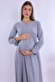 Cotton Comfortable Cut Maternity Nightgown with Hidden Breastfeeding Feature Effortt - Gray - 2
