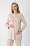 Women's Beige Special Lace Detailed Winter Maternity Pajama Set with Dressing Gown 3-Piece Set - 7