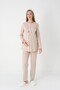 Women's Beige Special Lace Detailed Winter Maternity Pajama Set with Dressing Gown 3-Piece Set - 4