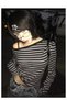 Black Gray Striped Strappy Wide Neckline Long Sleeve Blouse - 3