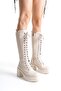 Thick Sole Heeled Zippered Below-The-Knee Plain Lace-Up Women's Boots