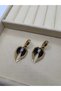 Gold Color Angel Wing Figured Zircon and Black Stone Steel Earrings - 3