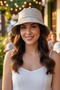 Cream Color Ribbon and Stone Hat - 2