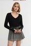 Women's V-Neck Sleeve Buttoned Knitwear Sweater – Black - 5