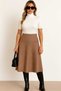 Below-the-knee brown brioche knit women's flared midi skirt, high-waisted elastic loose A-line skirt