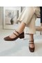 199 K. Double Barrel Short Heel Square Toe Women's Shoes Brown - 5