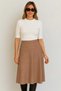 Below-the-knee brown brioche knit women's flared midi skirt, high-waisted elastic loose A-line skirt - 4