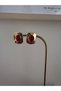 Vintage Design Square Model Burgundy Gold Steel Earrings - 6