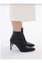 Black Leather Stretch 8.5 cm Thin Heel Pointed Toe Women's Short Boots - 6