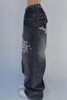 Black Washed P Patch Embroidery Detail Vintage Baggy Y2K Pants - 2