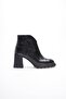 Women's Leather Boots Crocodile Thick Heeled Zippered Black Orvella - 2