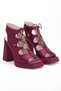 Women's Square Toe Platform Thick Heeled Burgundy Satin Lace-Up Evening Dress Shoes - 5
