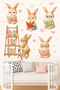 Reading Time Cute Rabbits Watercolor Children's Room Wall Sticker Set