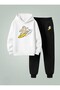 Children Hooded Set Surfing Bear Printed 3 Thread Ş Fleece-Lined Sweatshirt - Tracksuit Set