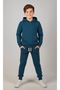 Unisex 100% Cotton Hooded Petrol Blue Bottom Top Sports Double Tracksuit Set