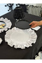 6-Piece Ivory Linen Round Ruffled White American Dinner Set / Serving Set