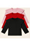 Girl's 3-Piece Long Sleeve Ribbed Bodysuit Set - Red Pink Black - Ruffle Detailed Soft - 2
