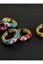 Tarnish-Resistant Steel Gold Color Flower Patterned Enamel Adjustable Steel Ring - Gift Boxed - 7