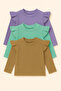 Girl's 3-Piece Long Sleeve Ribbed Bodysuit Set - Coffee Lilac Mint - Ruffle Detailed Soft - 2