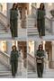Merina Double Hijab Set – Green with Striped Shirt Detail - 7