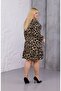 Plus Size Wrinkled Fabric Double-Breasted Collar Leopard Print Knee Length Dress - 3