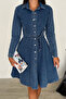 Women's Belted Buttoned Denim Dress – Timeless Fit - 3