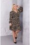 Plus Size Wrinkled Fabric Double-Breasted Collar Leopard Print Knee Length Dress - 5